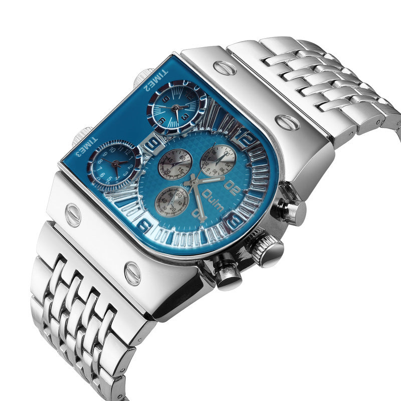 Oulm Ouli's New Multi-time Zone Large Dial Luminous Men's Watch Steel Belt Casual Cross-border Quartz Watch Gold