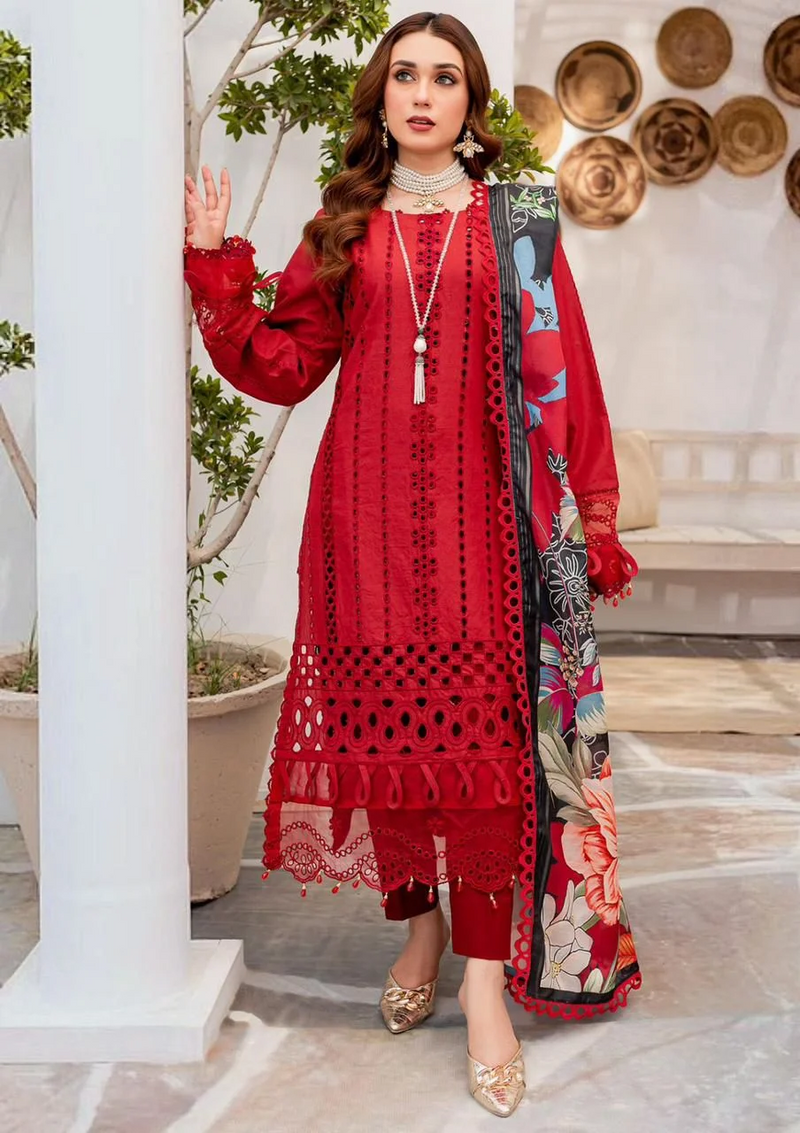 STYLEORIA SKY S651-EMBROIDERED 3PC CHICKAN LAWN DRESS WITH PRINTED MUNAR DUPATTA.