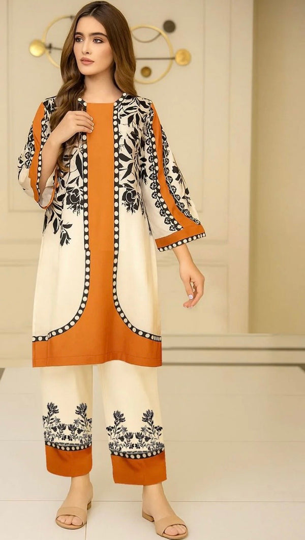 STYLEORIA SKY Crepe Lawn Allover Digital Short Printed Cord Set