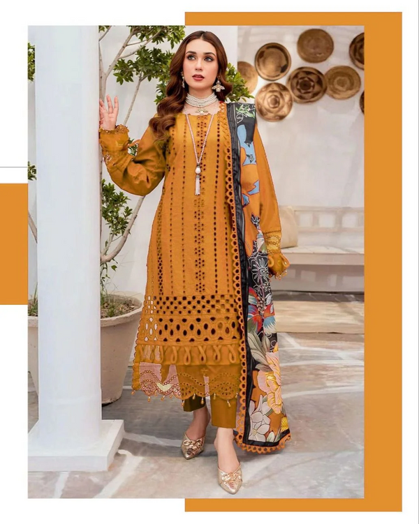 STYLEORIA SKY S651-EMBROIDERED 3PC CHICKAN LAWN DRESS WITH PRINTED MUNAR DUPATTA.