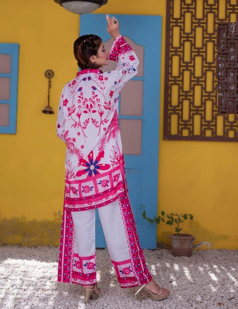 STYLEORIA SKY 2 Pcs Women's Stitched Swiss Lawn Printed Shirt And Trouser