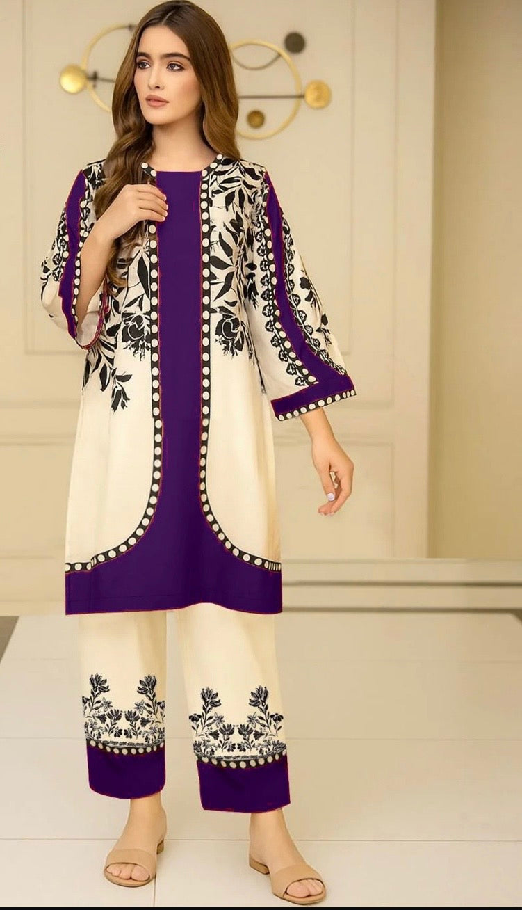 STYLEORIA SKY Crepe Lawn Allover Digital Short Printed Cord Set