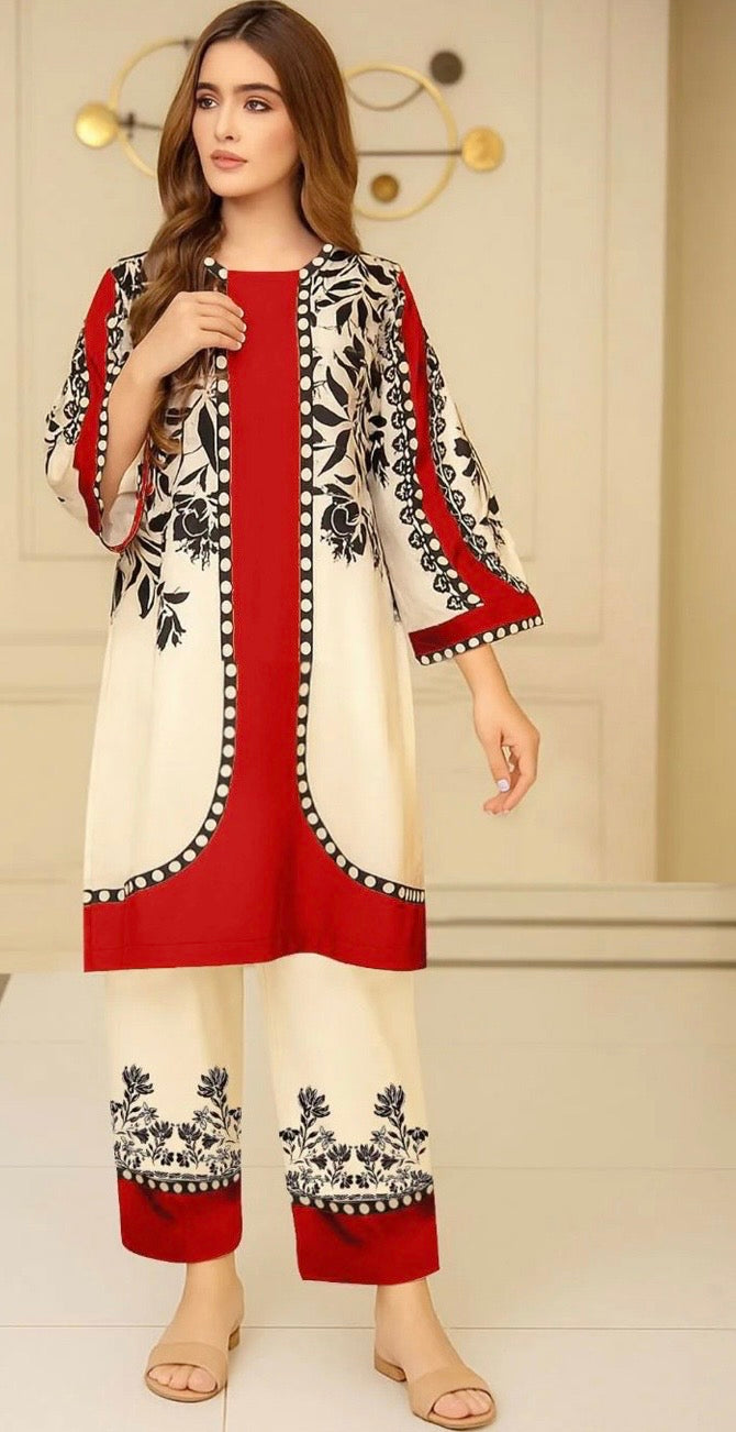 STYLEORIA SKY Crepe Lawn Allover Digital Short Printed Cord Set