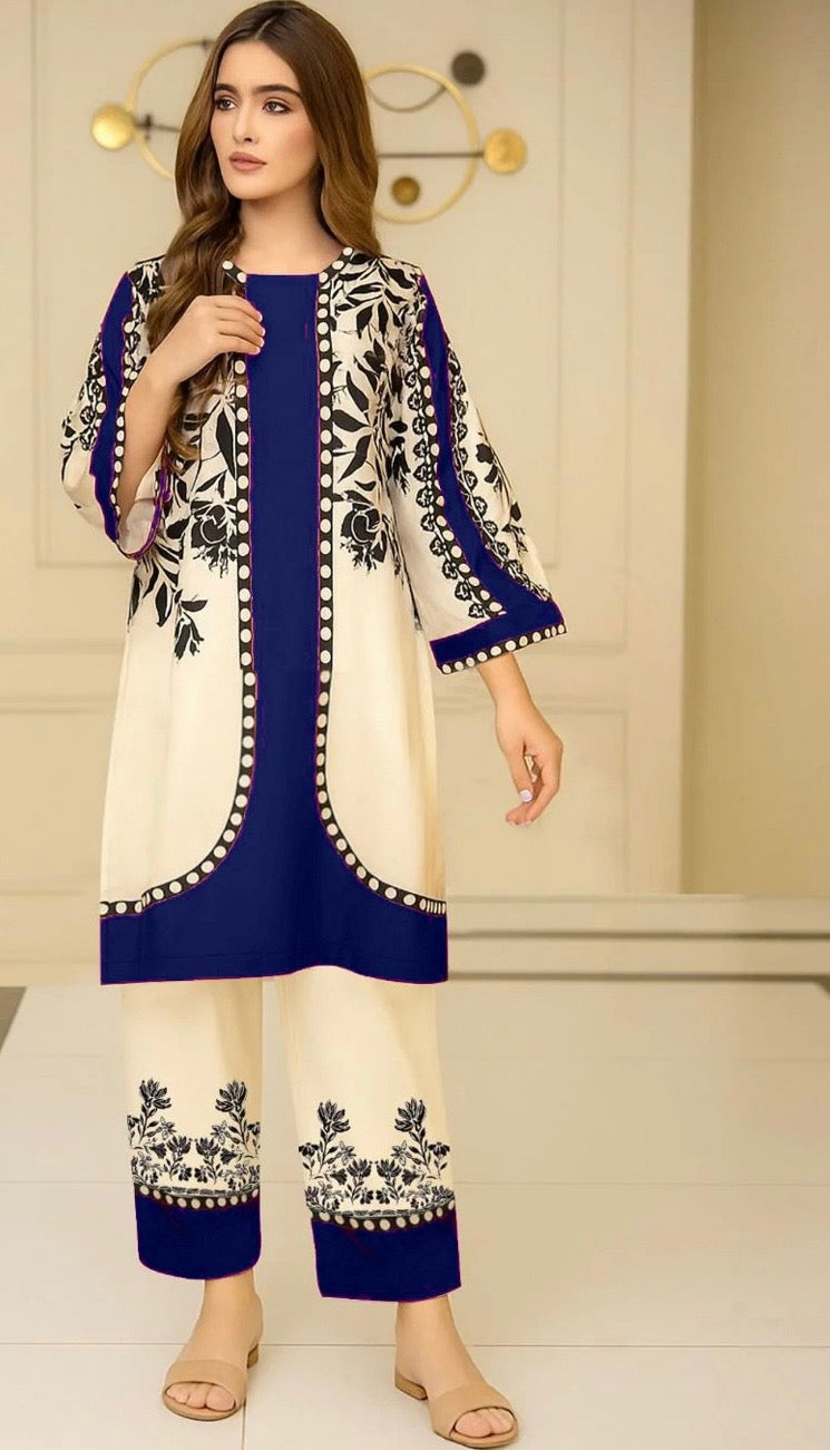 STYLEORIA SKY Crepe Lawn Allover Digital Short Printed Cord Set