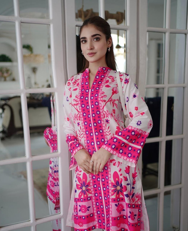 STYLEORIA SKY 2 Pcs Women's Stitched Swiss Lawn Printed Shirt And Trouser