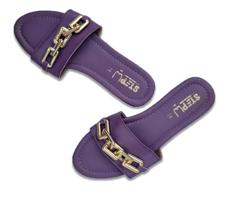 STYLEORIA SKY Women's Rexine Plain Buckle Flats, Purple