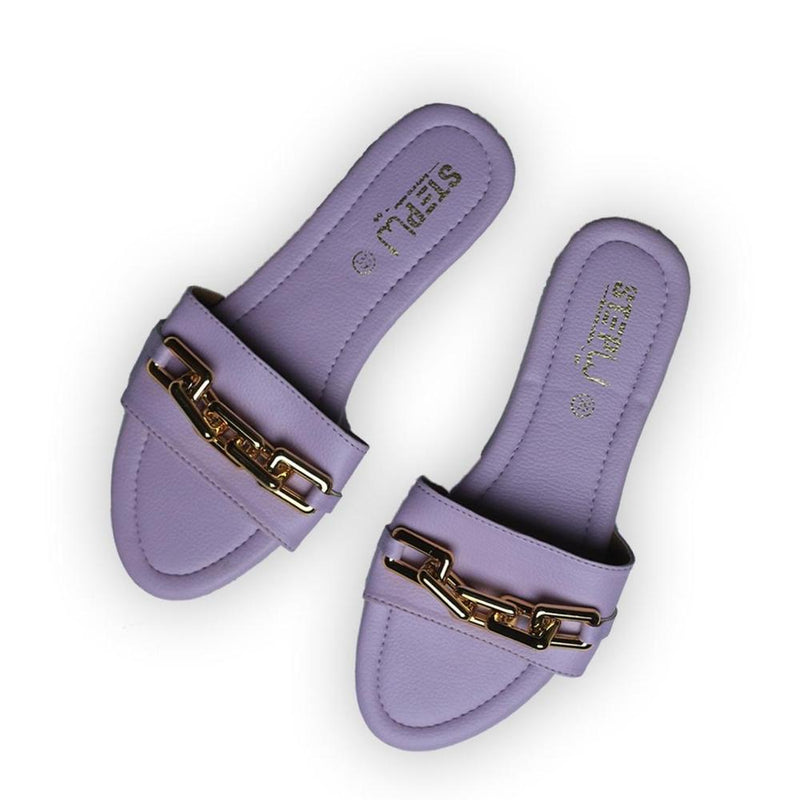 STYLEORIA SKY Women's Rexine Plain Buckle Flats, Purple