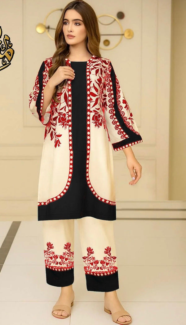 STYLEORIA SKY Crepe Lawn Allover Digital Short Printed Cord Set