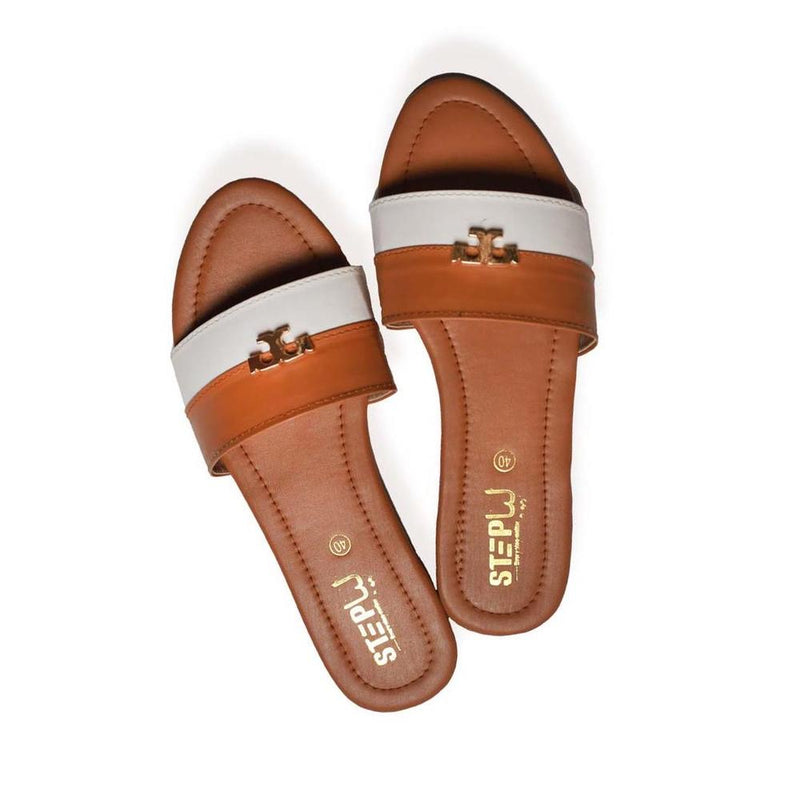 STYLEORIA SKY Women's Rexine Pink & Plain Flats Brown Vibes Tori Plain Slippers