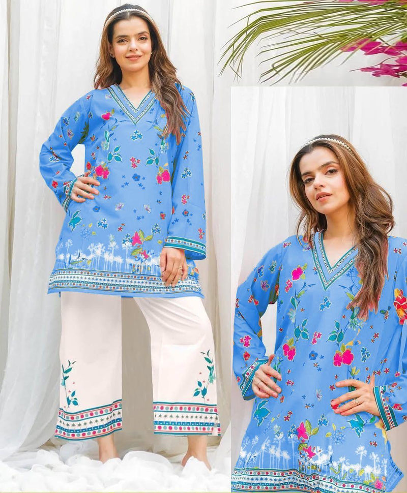 STYLEORIA SKY 2 Pcs Women's Stitched Swiss Lawn Printed Co-Ord Set