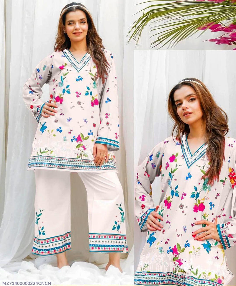 STYLEORIA SKY 2 Pcs Women's Stitched Swiss Lawn Printed Co-Ord Set