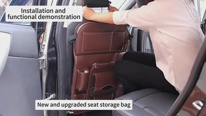 PU Leather Car Storage Bag Multifunction Seat Back Tray Hanging Bag Waterproof Car Organizer Automotive Interior Accessories